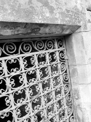Black and white window grate